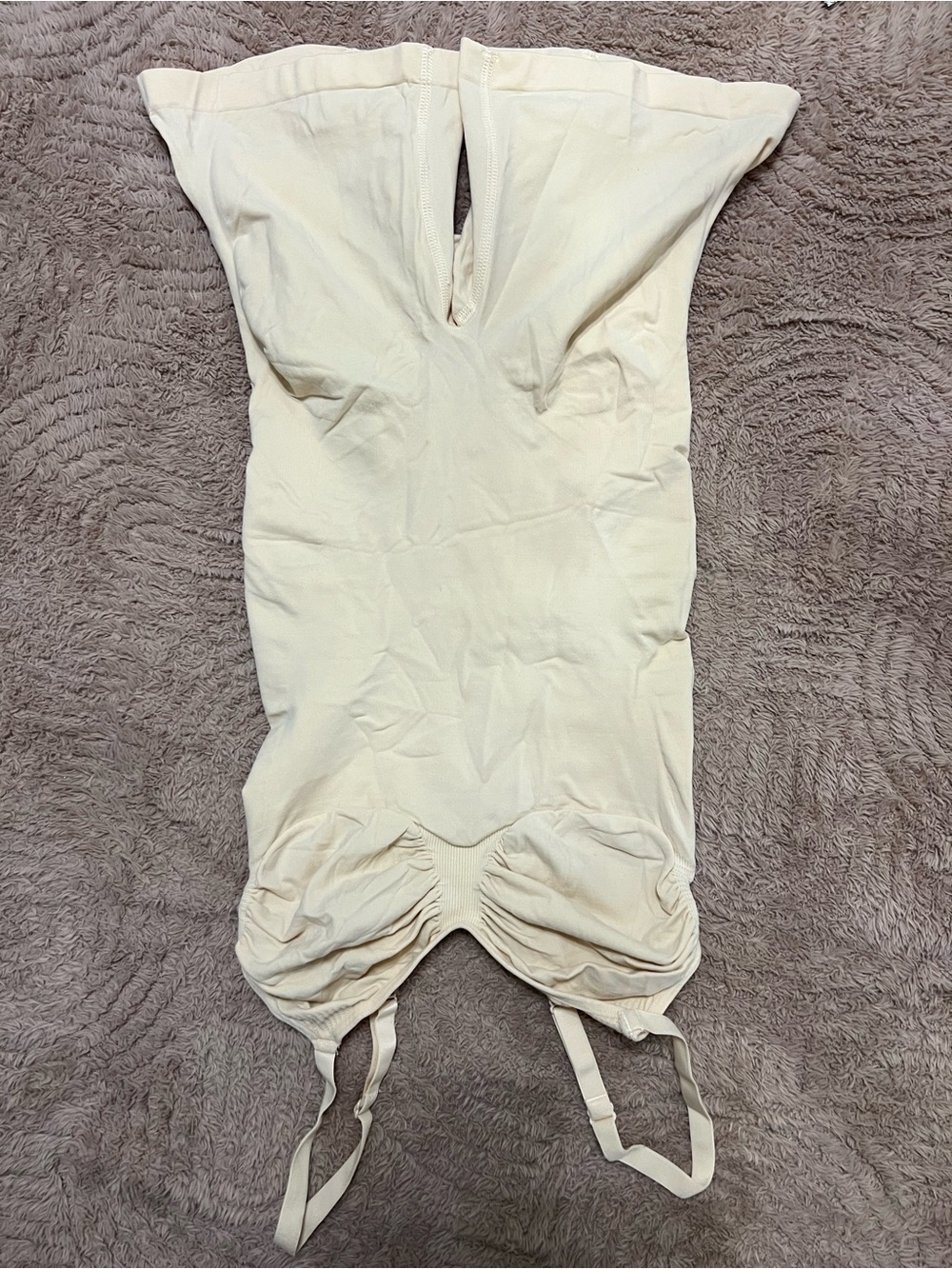 Strapless Cream Ruched Bodysuit with Built-In Support